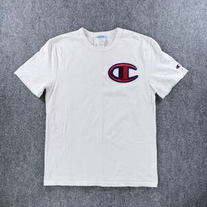 Vintage Champion Big C Logo T-Shirt Men's Medium White 100% Cotton Honduras